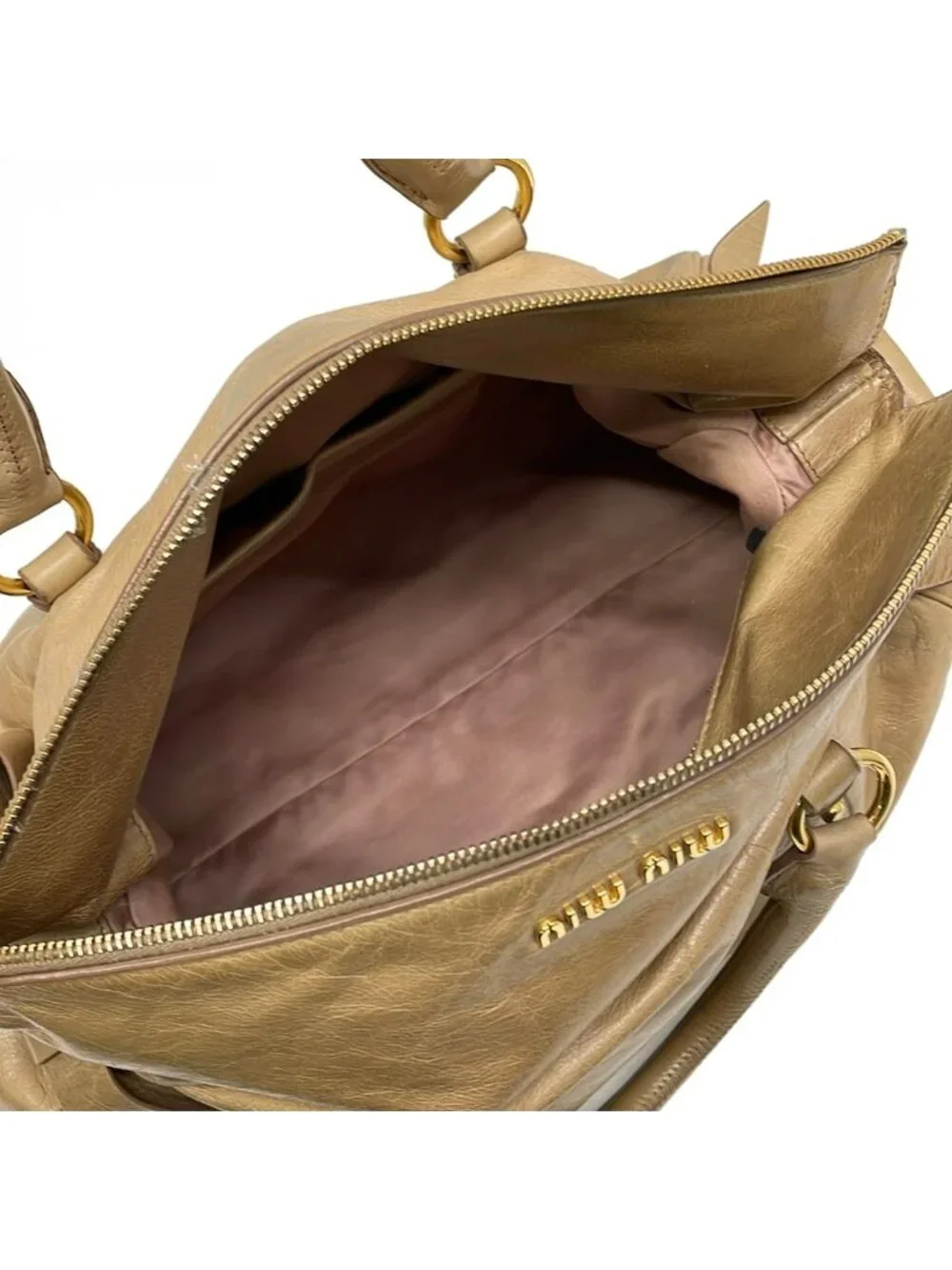 Miu Miu Handbag Beige Side Ribbon Leather